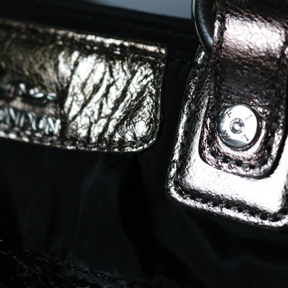 My Flat In London 'Brighton' Black Silver Sequin Shoulder Bag Purse Leather - Picture 9 of 13